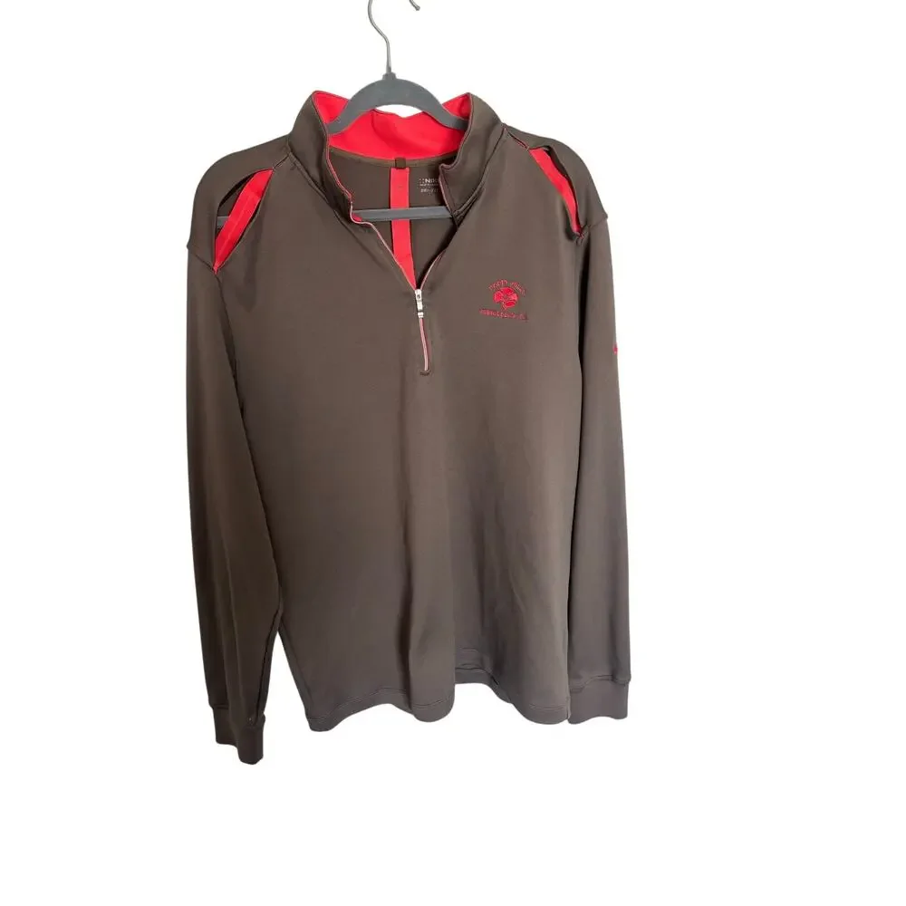 Nike Golf Dri-FIT 1/4 Zip Pullover Large Poppy‎ Hills Pebble Beach Taupe